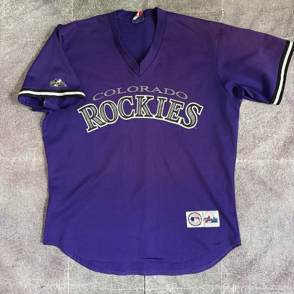 Men's Vintage 90's Majestic Colorado Rockies Larry Walker Purple Jersey Sz XL